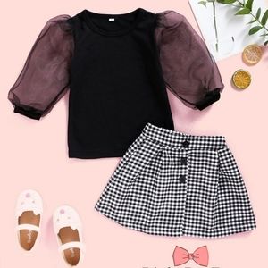 2 Piece Plaid Skirt & Mesh Top Set
